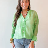 Crinkled Button Up Top - Mint