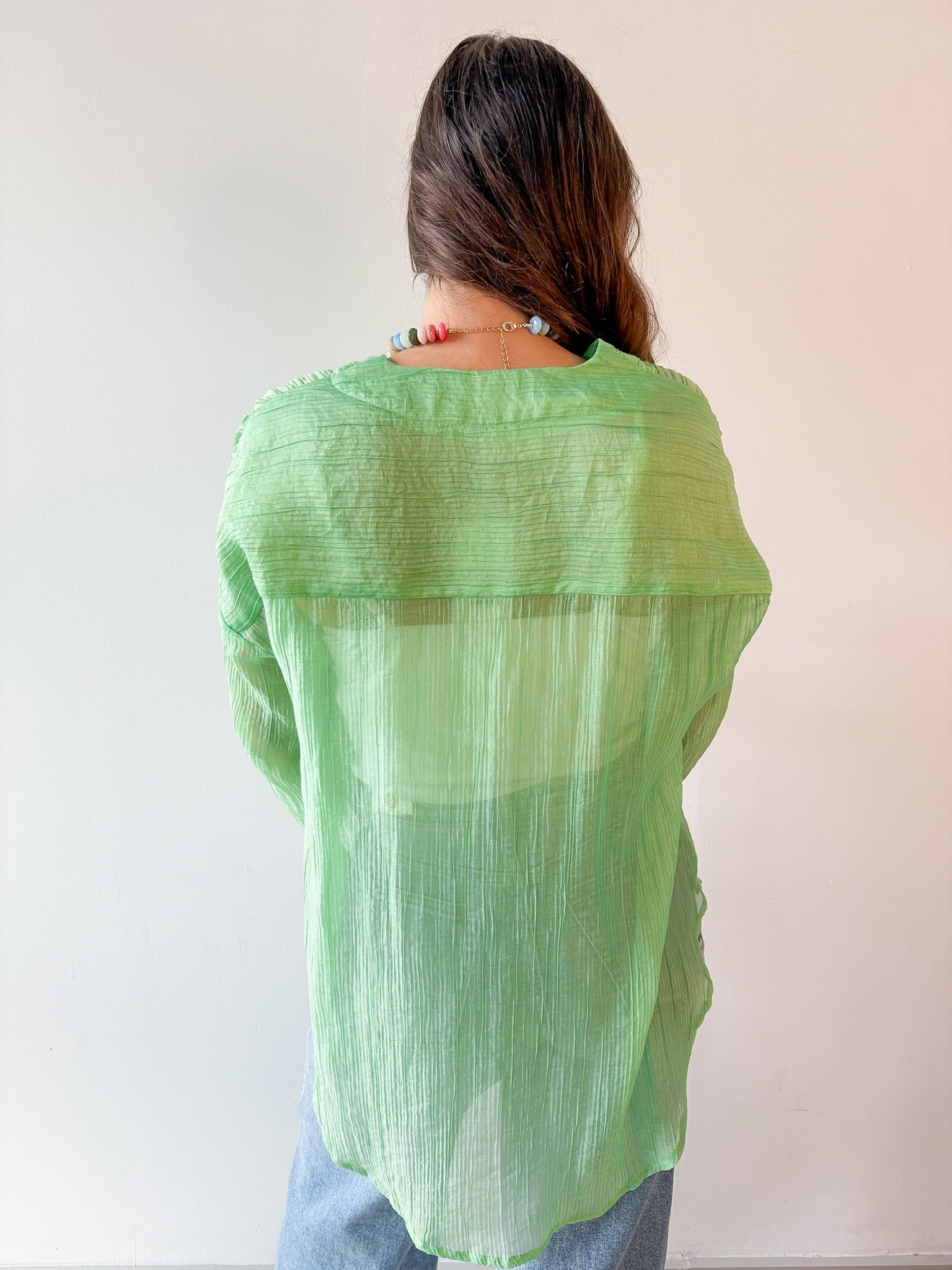 Crinkled Button Up Top - Mint