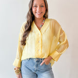 Crinkled Button up Top - Yellow