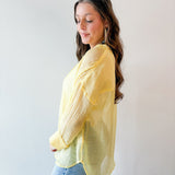 Crinkled Button up Top - Yellow