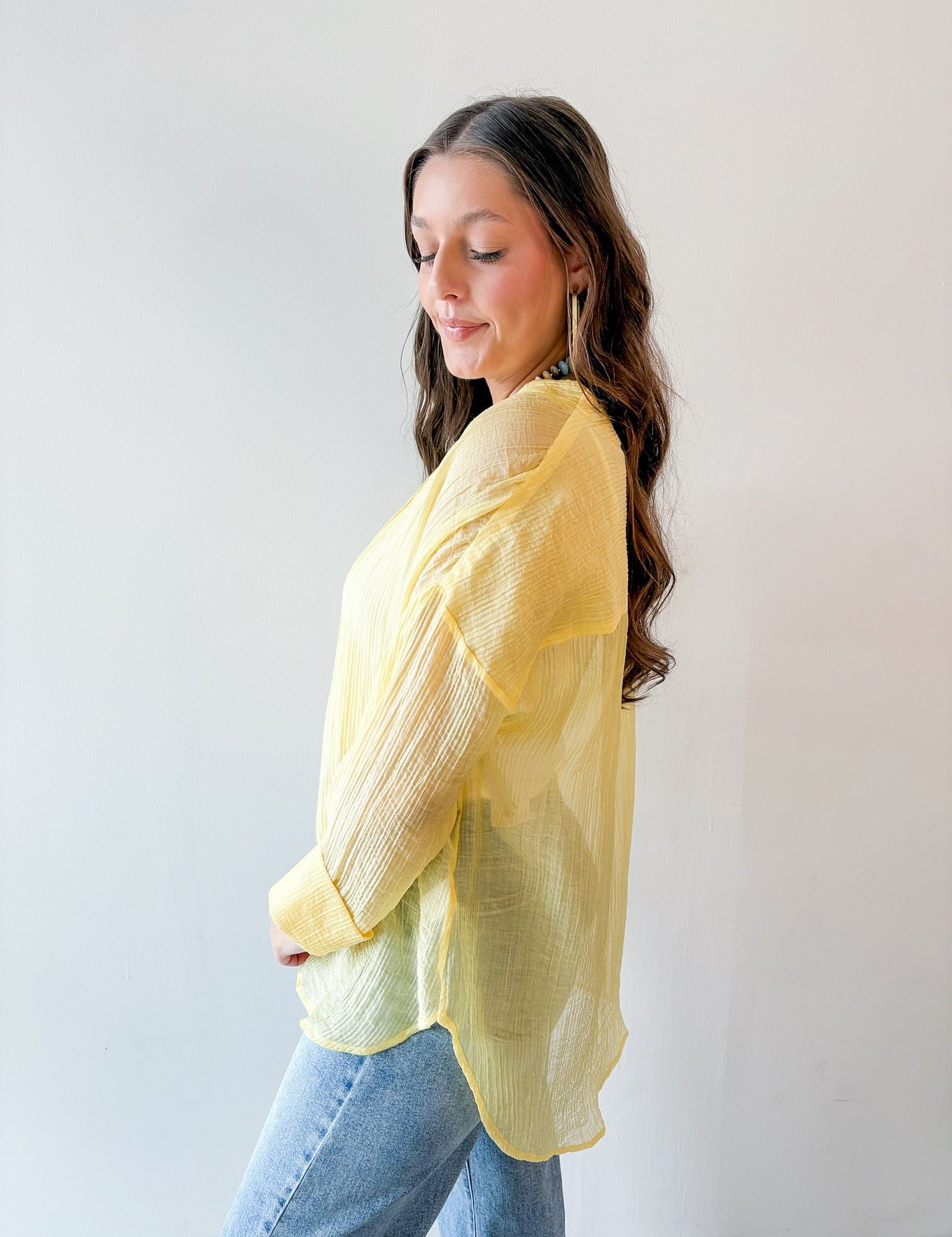 Crinkled Button up Top - Yellow