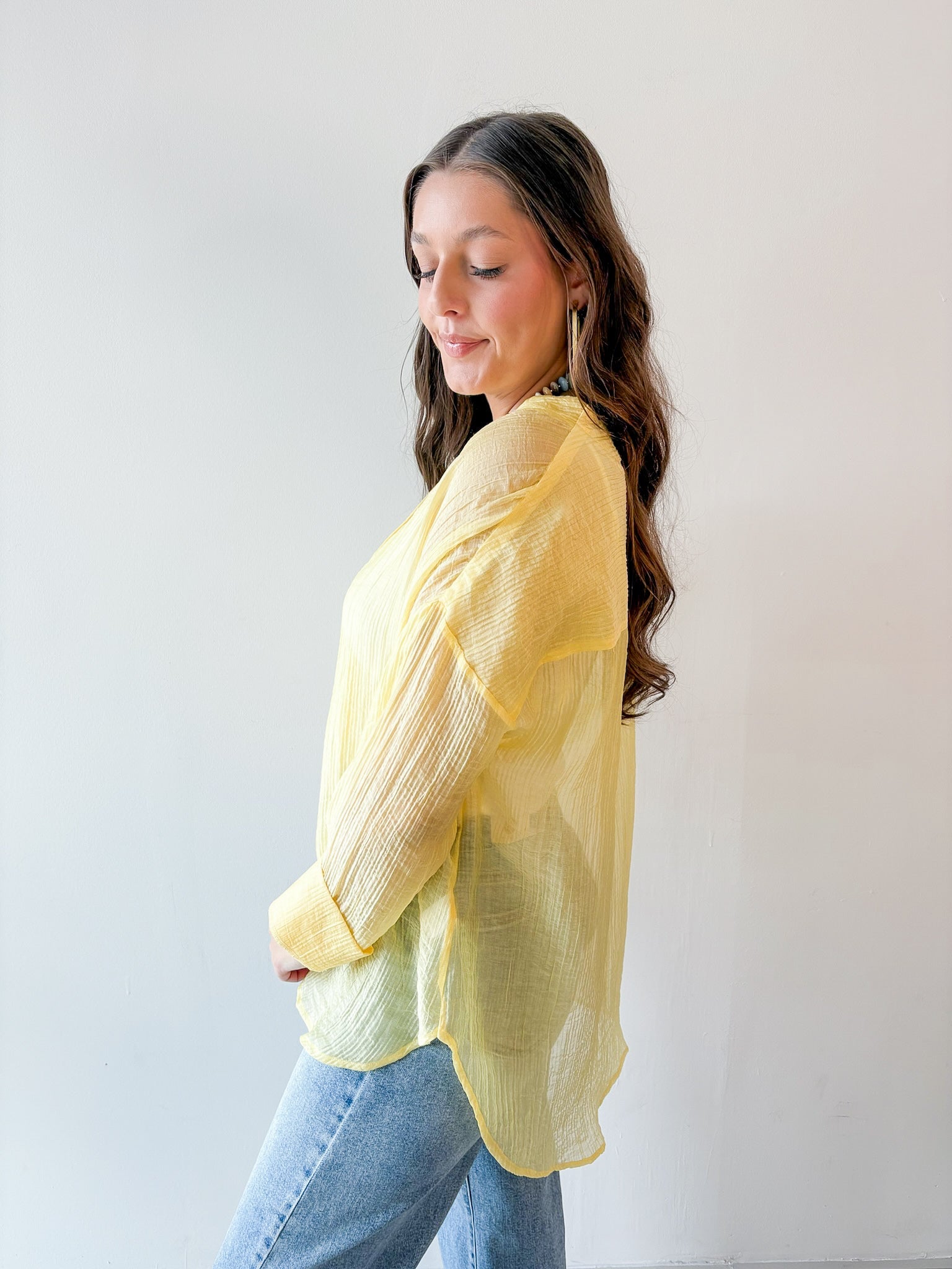 Crinkled Button up Top - Yellow