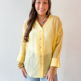 Crinkled Button up Top - Yellow