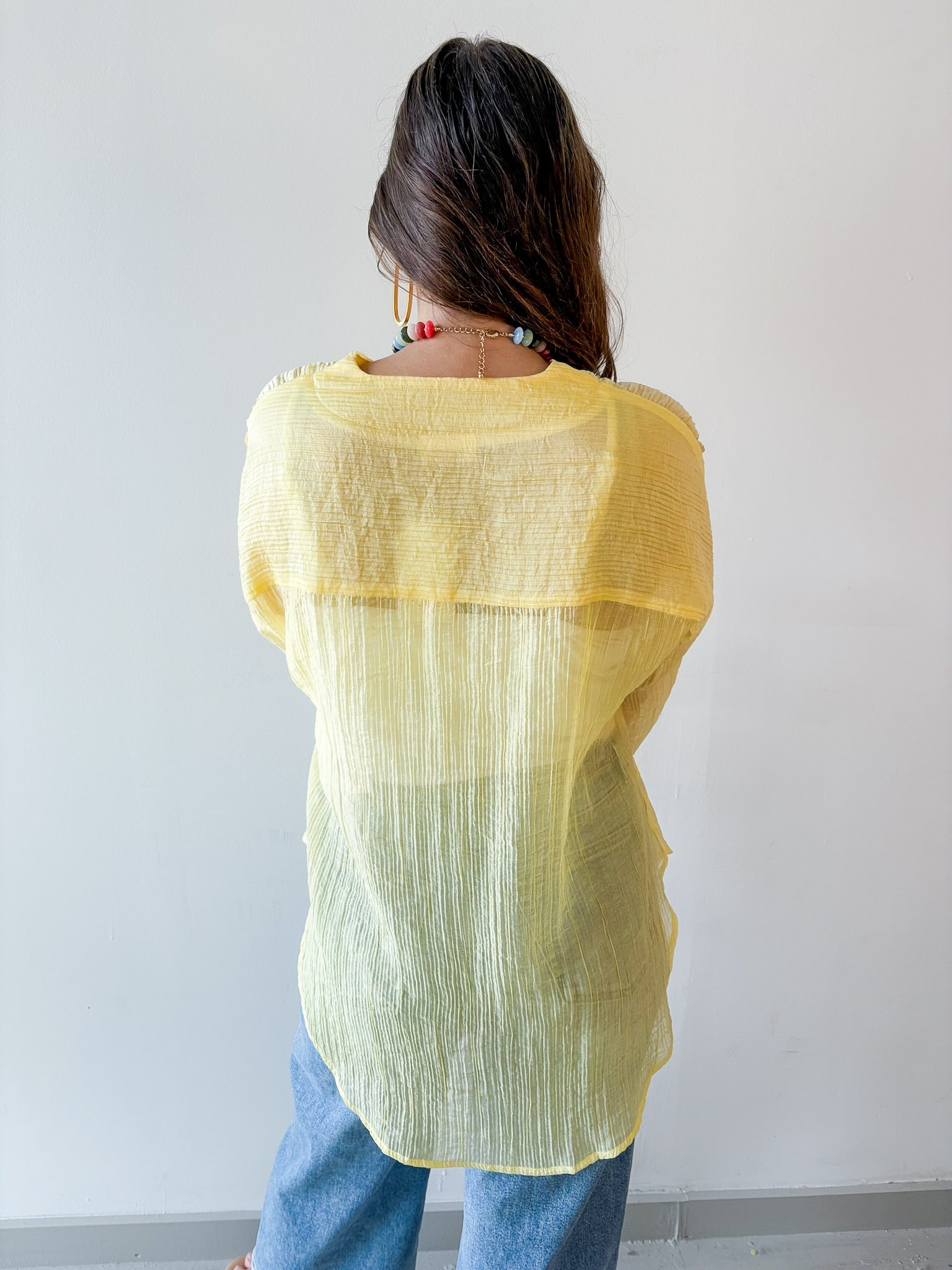 Crinkled Button up Top - Yellow