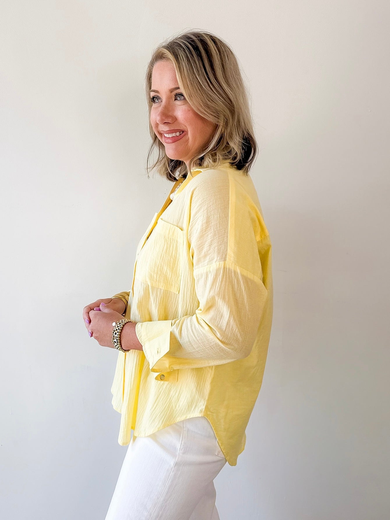 Crinkled Top with Front Pockets