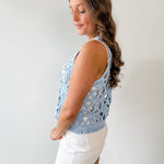 Crochet Cropped Fringe Top - Deep Sky