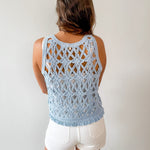 Crochet Cropped Fringe Top - Deep Sky