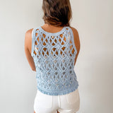 Crochet Cropped Fringe Top - Deep Sky