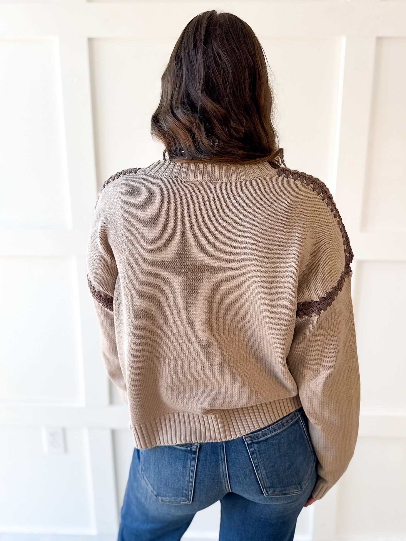 Crochet Stitch Drop Shoulder Sweater - Coco