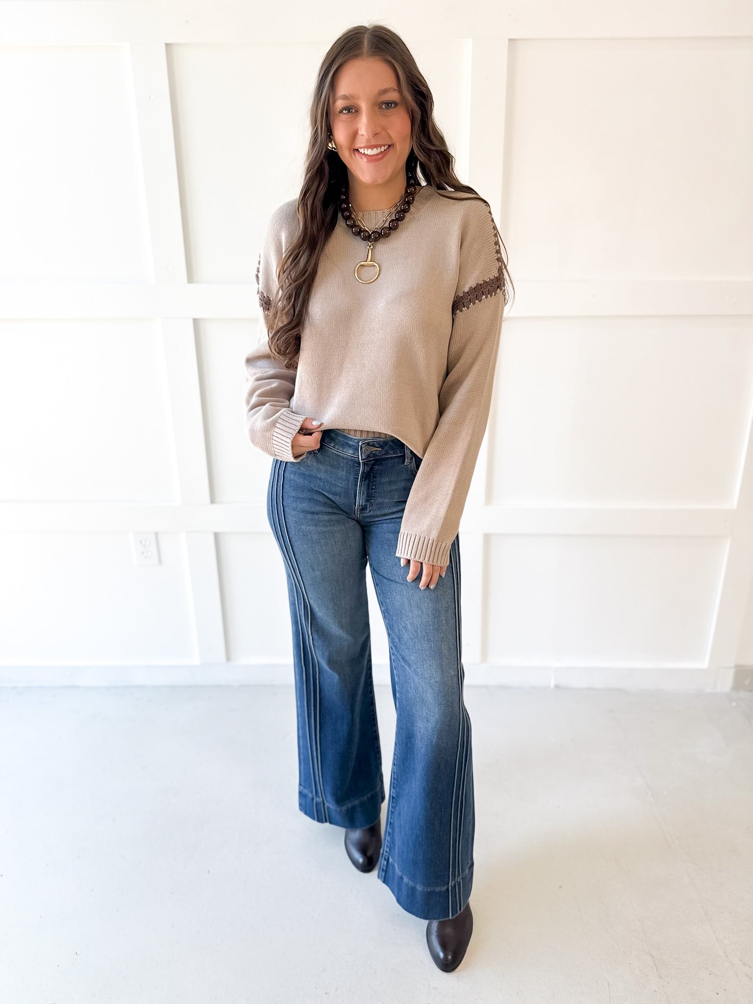 Crochet Stitch Drop Shoulder Sweater - Coco
