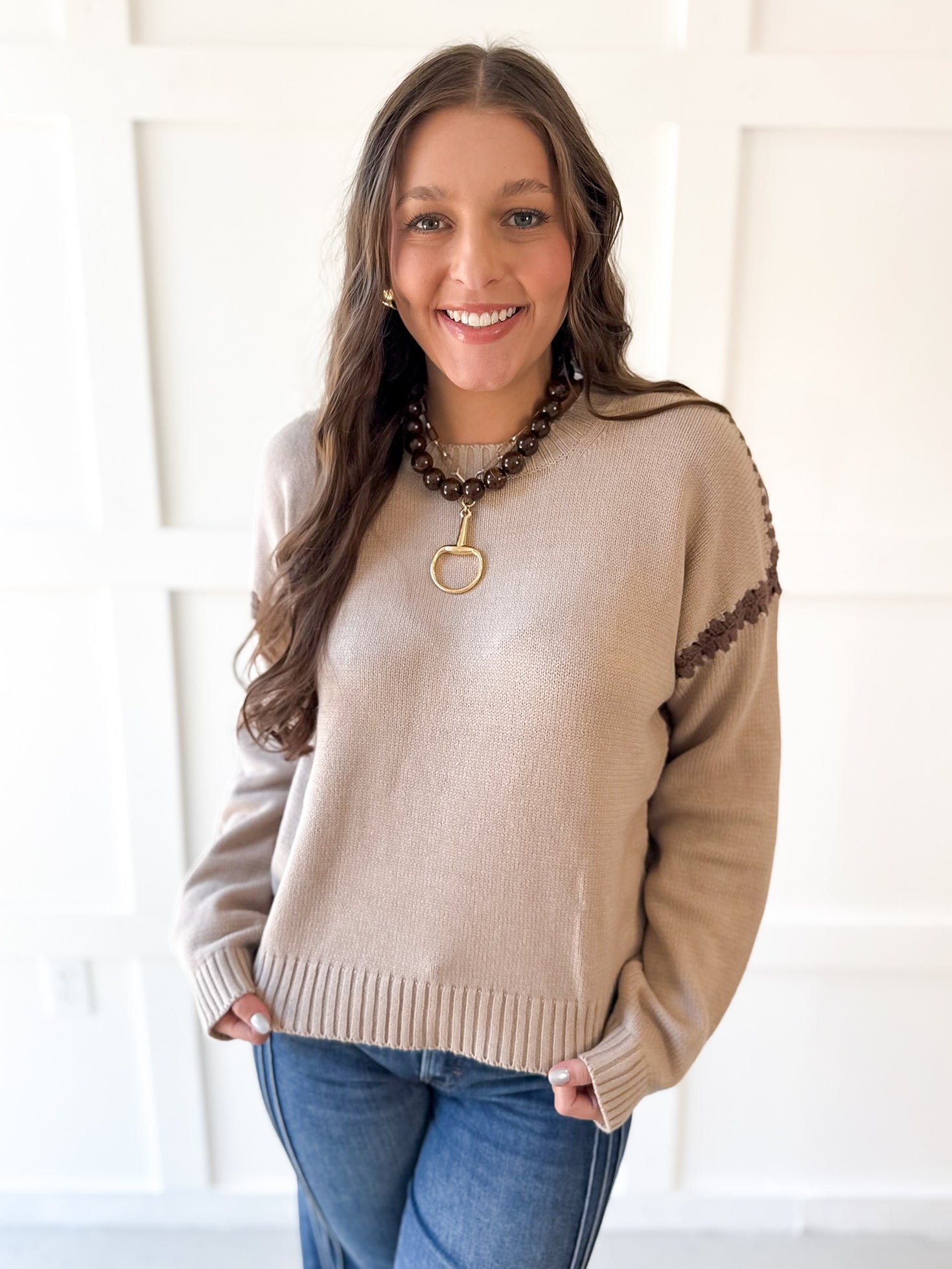Crochet Stitch Drop Shoulder Sweater - Coco