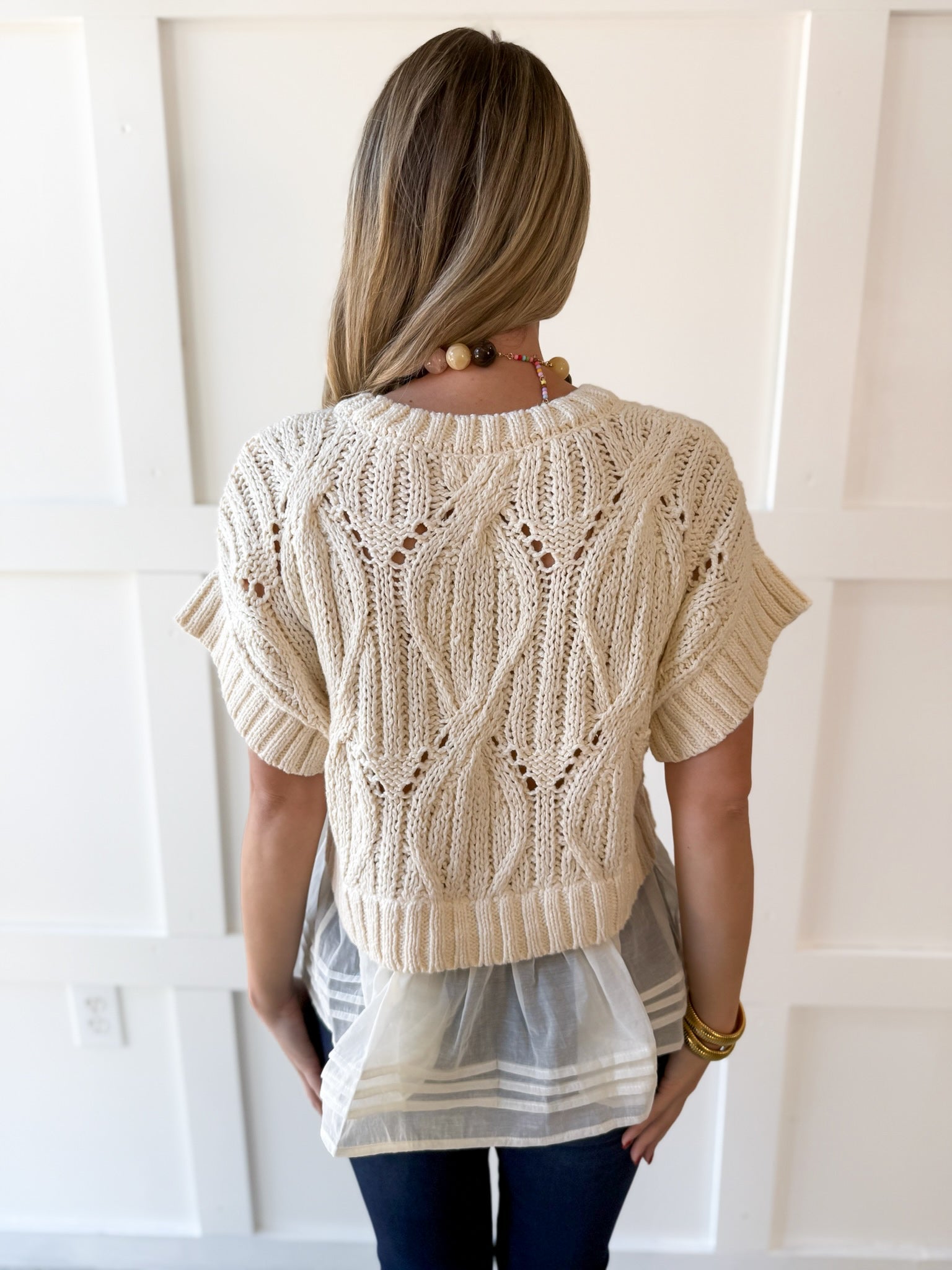Crochet Twofer with Peplum Top - Cream
