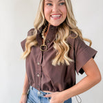 Cropped Elastic Bubble Hem Top - Brown