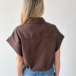 Cropped Elastic Bubble Hem Top - Brown
