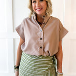 Cropped Elastic Bubble Hem Top - Taupe
