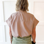 Cropped Elastic Bubble Hem Top - Taupe