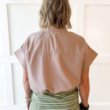 Cropped Elastic Bubble Hem Top - Taupe