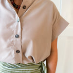 Cropped Elastic Bubble Hem Top - Taupe