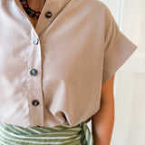 Cropped Elastic Bubble Hem Top - Taupe