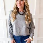 Cropped Knit Crew Sweater - Grey