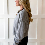 Cropped Knit Crew Sweater - Grey