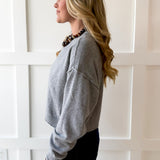 Cropped Knit Crew Sweater - Grey