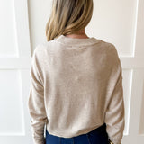 Cropped Knit Crew Sweater - Oatmeal
