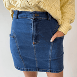 Curve Shape Seam Detail Denim Skirt