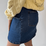 Curve Shape Seam Detail Denim Skirt