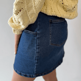 Curve Shape Seam Detail Denim Skirt