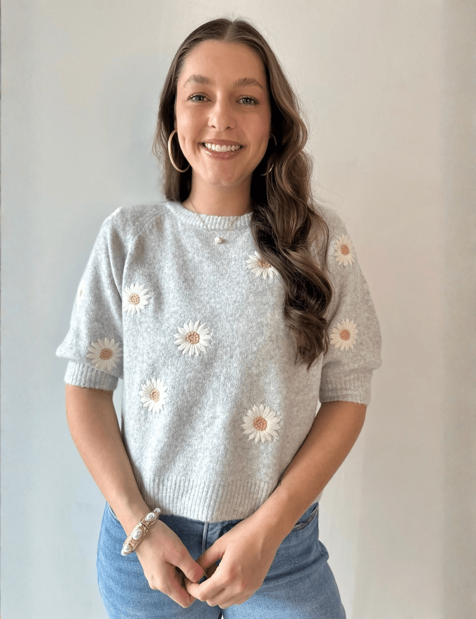 Daisy Round Neck Floral Sweater