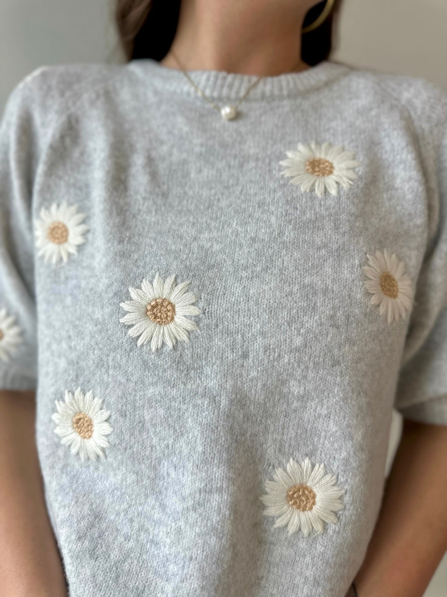 Daisy Round Neck Floral Sweater