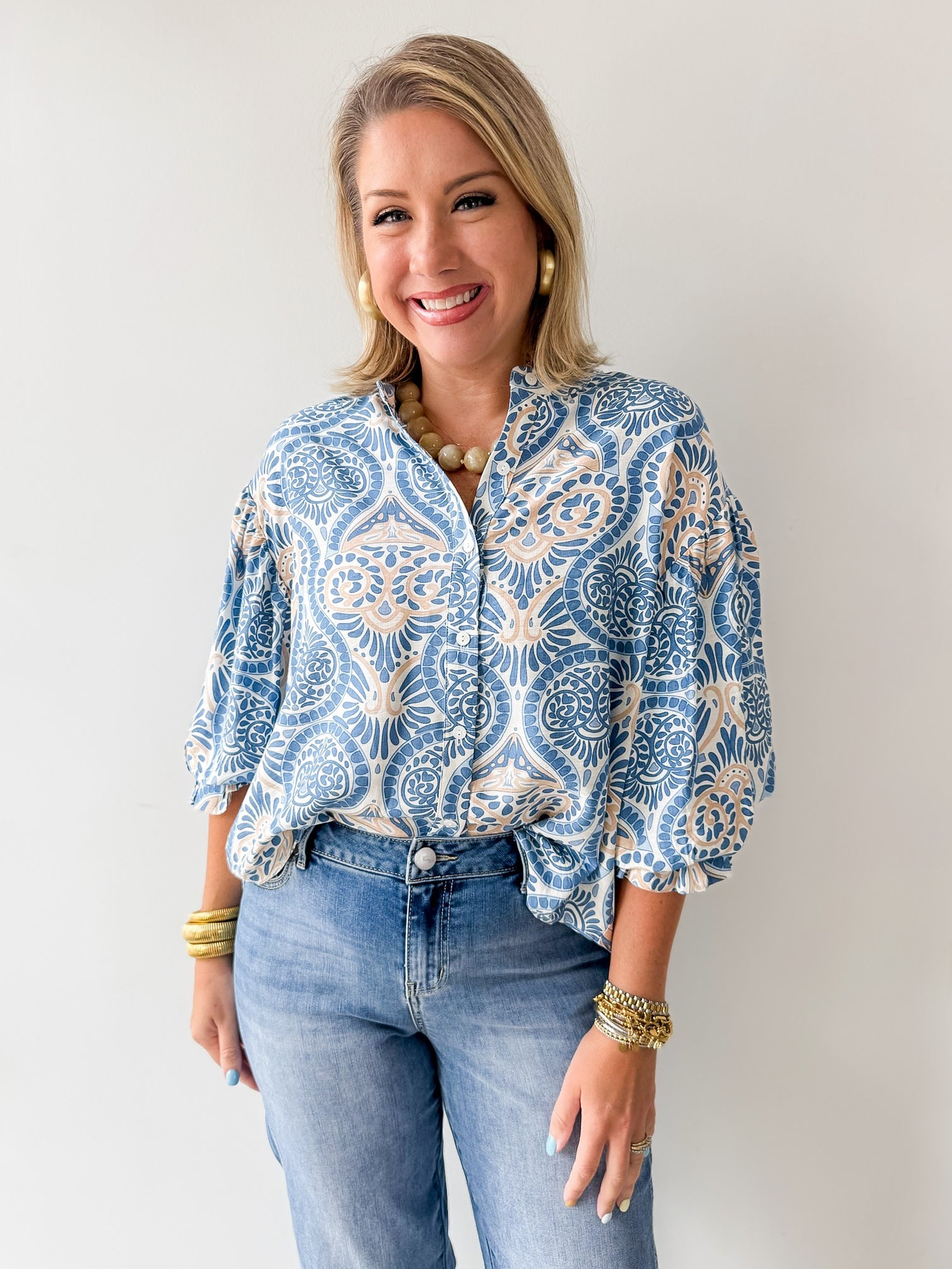 Damask Print Balloon Top