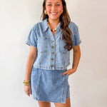Denim Button - up Shirt & Skort Set