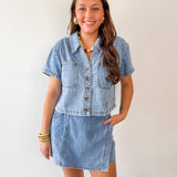 Denim Button - up Shirt & Skort Set