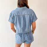 Denim Button - up Shirt & Skort Set