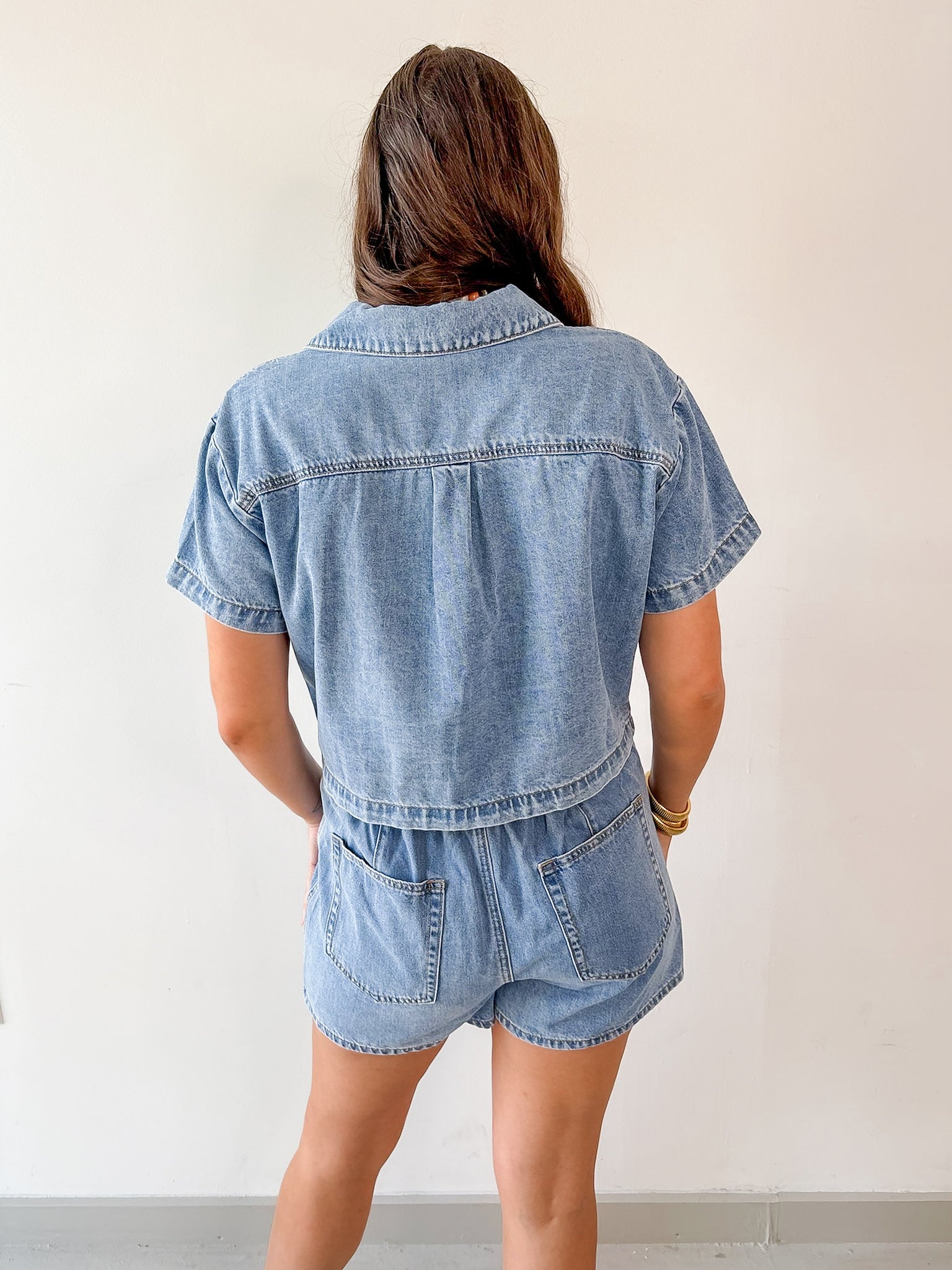 Denim Button - up Shirt & Skort Set