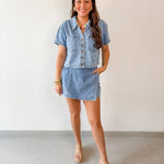Denim Button - up Shirt & Skort Set