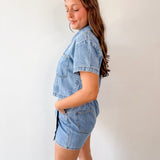 Denim Button - up Shirt & Skort Set