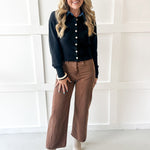 Denim Collar Knit Cardigan - Black