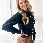 Denim Collar Knit Cardigan - Black