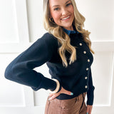Denim Collar Knit Cardigan - Black