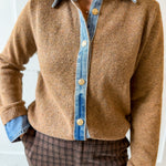 Denim Collared Knit Cardigan