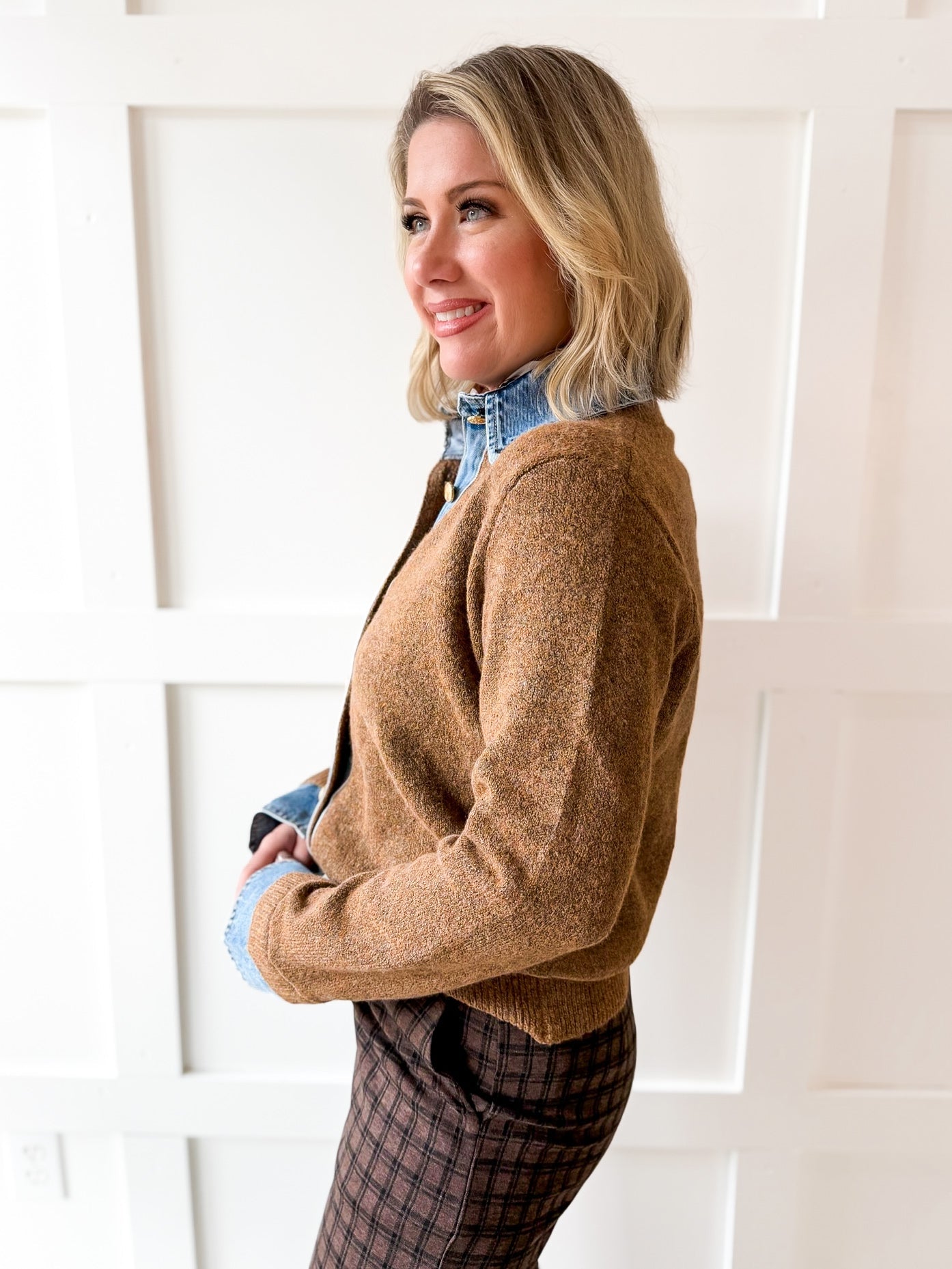 Denim Collared Knit Cardigan
