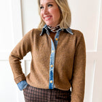 Denim Collared Knit Cardigan