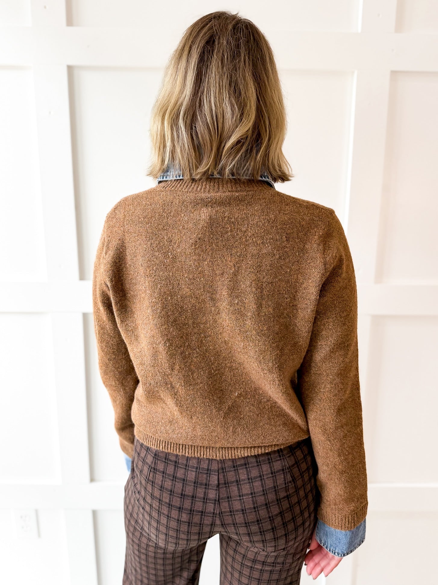 Denim Collared Knit Cardigan