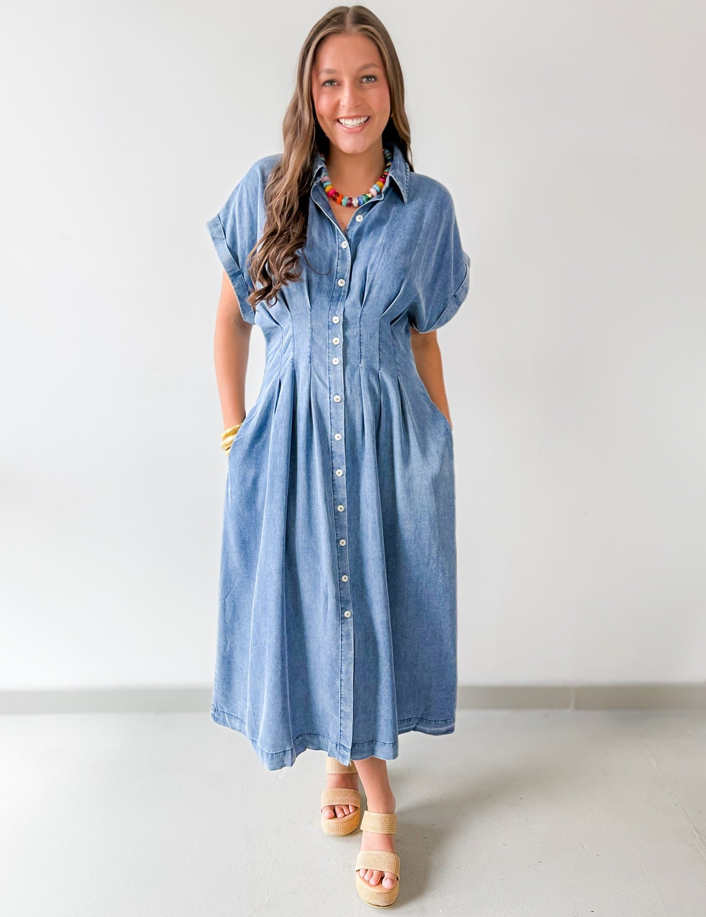 Denim Contrast Stitch Dress