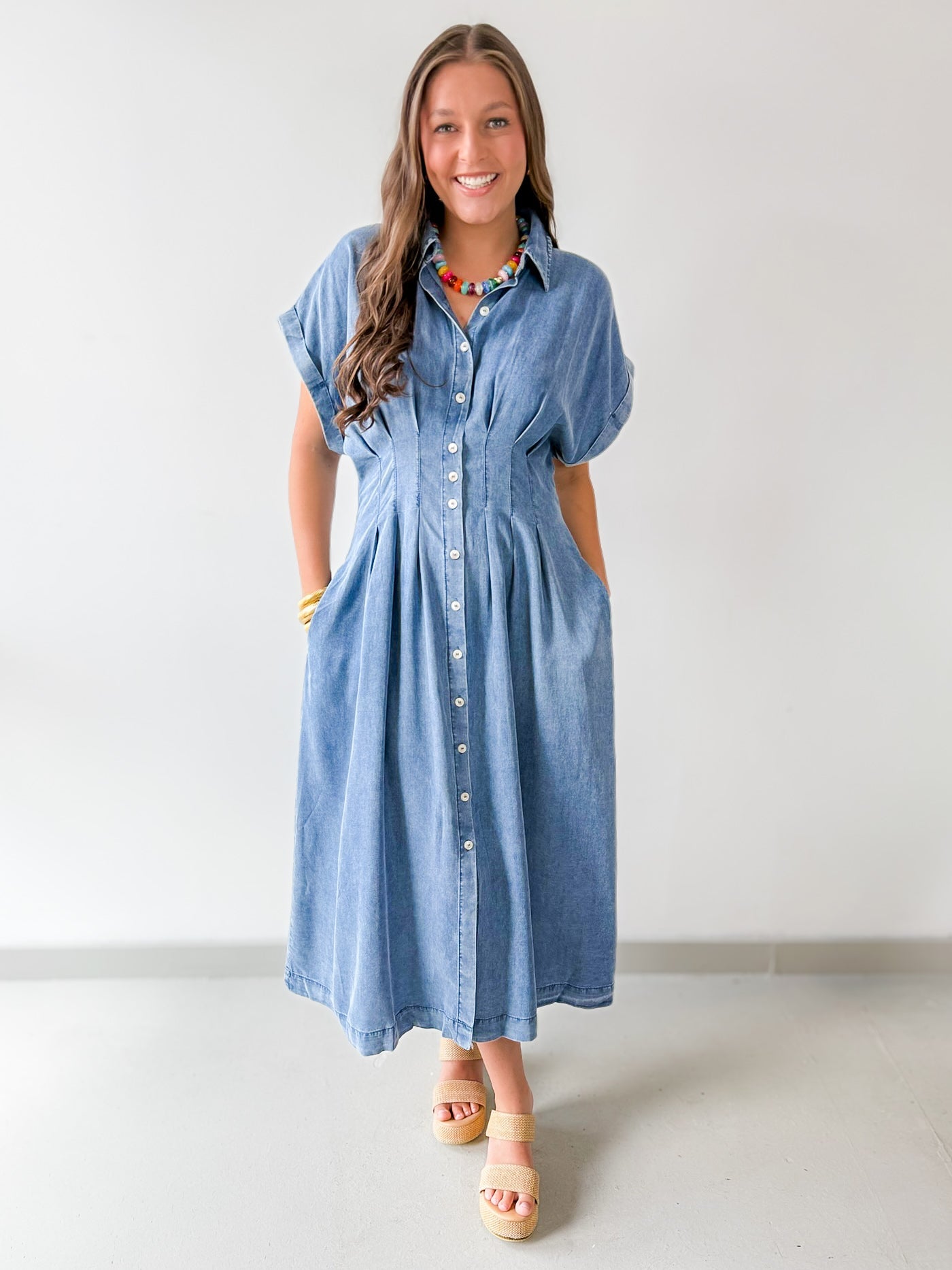 Denim Contrast Stitch Dress