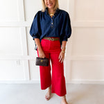 Denim High Neck Shirt Top- Dark Denim