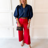 Denim High Neck Shirt Top- Dark Denim